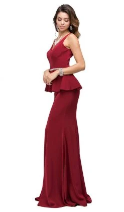 Dancing Queen - 9750 Jewel Encrusted V-Neck Peplum Evening Dress