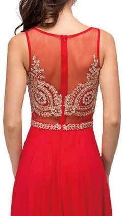 Dancing Queen - 9856 Illusion Bateau Gilded Evening Gown