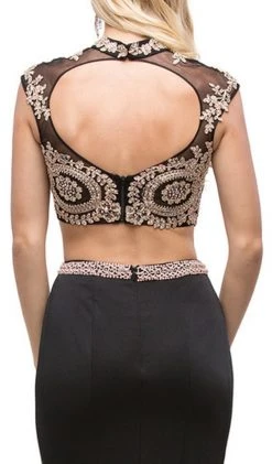Dancing Queen - 9875 Embroidered Laced Crop Top Two-Piece Prom Dress