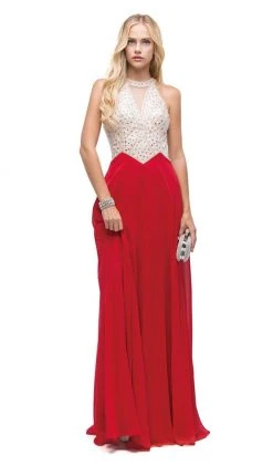 Dancing Queen - 9881 Bedazzled Halter A-line Evening Dress