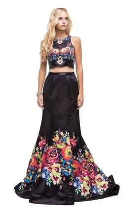 Dancing Queen - 9883 Two Piece Floral Print Mermaid Prom Dress