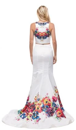 Dancing Queen - 9883 Two Piece Floral Print Mermaid Prom Dress