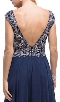 Dancing Queen - 9899 Embellished Lace Bodice V-Back Long Formal Dress