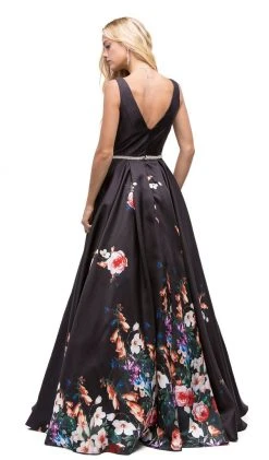 Dancing Queen - 9920 Attractive Long V-Neck Floral Print Prom Dress 8 Dancing Queen - 9920 Attractive Long V-Neck Floral Print Prom Dress