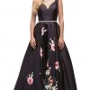 Dancing Queen - 9920 Attractive Long V-Neck Floral Print Prom Dress