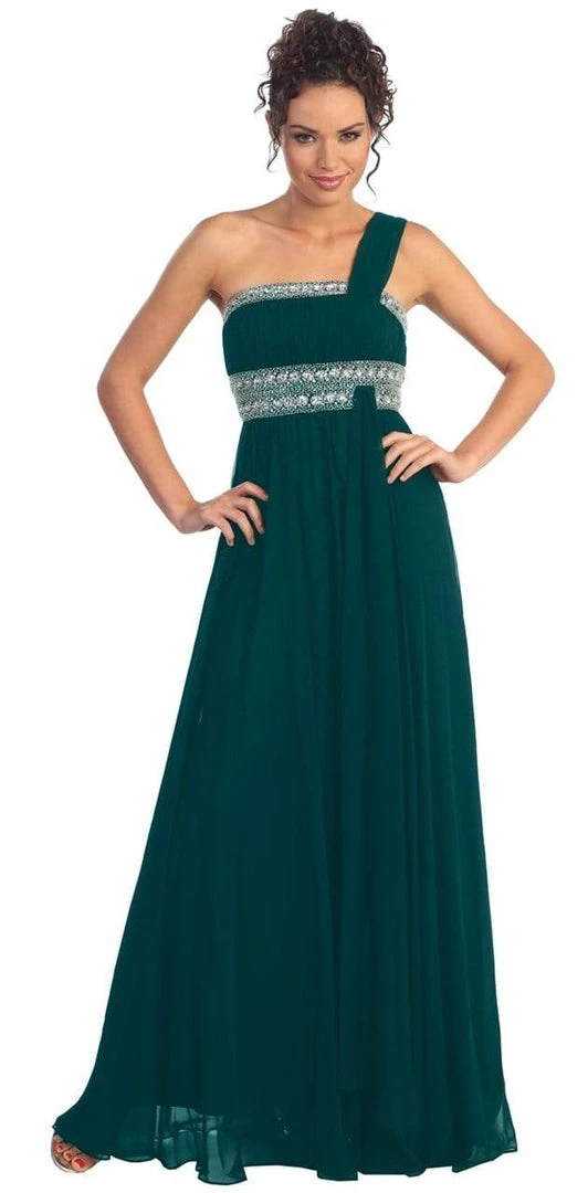 Elizabeth K - GL1015 One Shoulder Bejeweled Empire Long Dress 3 Elizabeth K - GL1015 One Shoulder Bejeweled Empire Long Dress