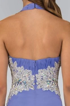 Elizabeth K - GL1046 Embellished Ruched Halter Neck Chiffon Dress