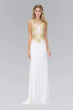 Long Dresses Elizabeth K - GL1343 Embellished Illusion Neck Jersey Gown