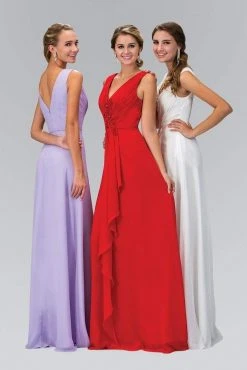 Elizabeth K - GL1378 Applique V-Neck Chiffon A-Line Gown