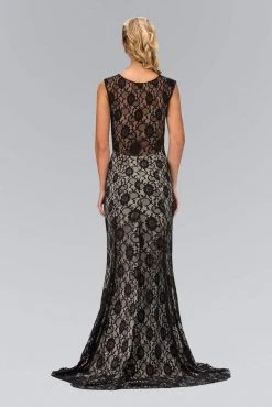 Elizabeth K - GL1396 Long Contrast Lace Sheath Gown