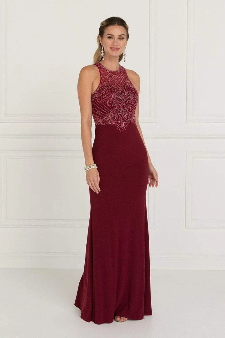 Elizabeth K - GL1507 Illusion Tonal Beaded Jersey Sheath Gown 4 Elizabeth K - GL1507 Illusion Tonal Beaded Jersey Sheath Gown
