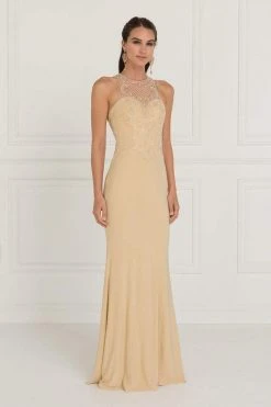 Elizabeth K - GL1507 Illusion Tonal Beaded Jersey Sheath Gown 10 Elizabeth K - GL1507 Illusion Tonal Beaded Jersey Sheath Gown