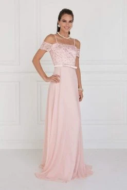 Elizabeth K - GL1521 Off Shoulder Lace Bodice Chiffon A-Line Gown