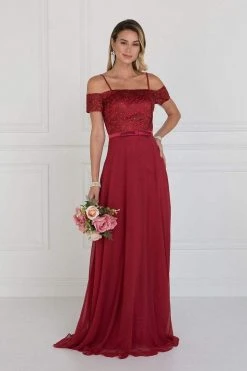 Elizabeth K - GL1521 Off Shoulder Lace Bodice Chiffon A-Line Gown