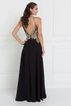 Elizabeth K - GL1526 Lace Embellished High Neck Chiffon Gown