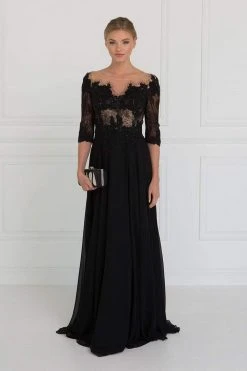 Elizabeth K - GL1528 Quarter Sleeve Jewel Adorned Illusion Lace Gown 9 Elizabeth K - GL1528 Quarter Sleeve Jewel Adorned Illusion Lace Gown