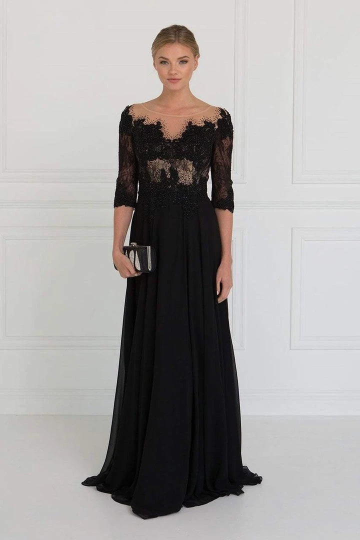 Elizabeth K - GL1528 Quarter Sleeve Jewel Adorned Illusion Lace Gown 6 Elizabeth K - GL1528 Quarter Sleeve Jewel Adorned Illusion Lace Gown