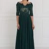Elizabeth K - GL1528 Quarter Sleeve Jewel Adorned Illusion Lace Gown