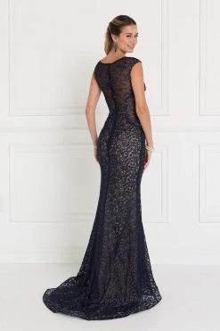 Elizabeth K - GL1531 Embellished Illusion Fitted Evening Dress