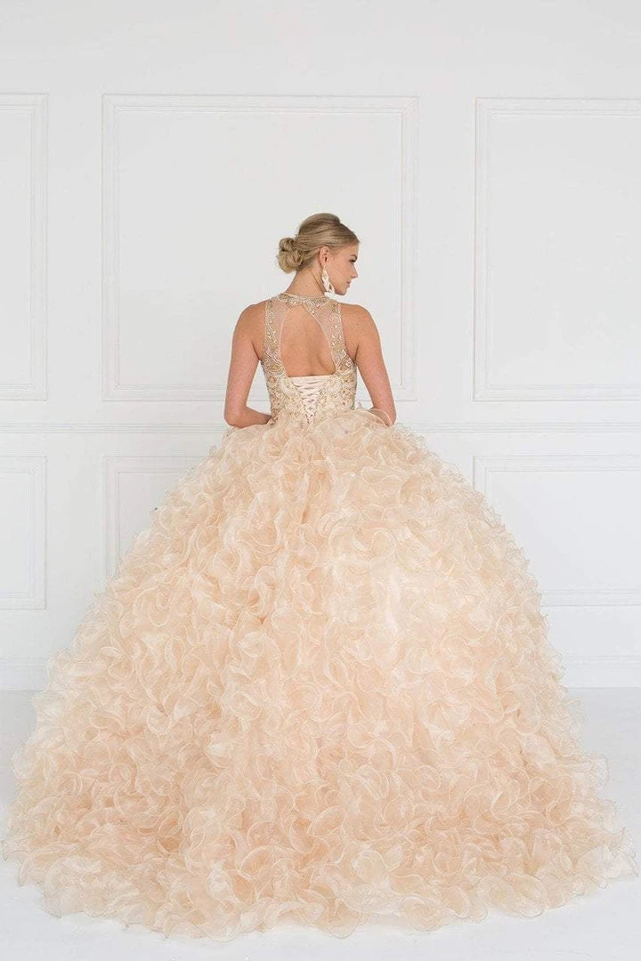 Elizabeth K - GL1554 Bejeweled Organza Ruffled Ballgown 4 Elizabeth K - GL1554 Bejeweled Organza Ruffled Ballgown