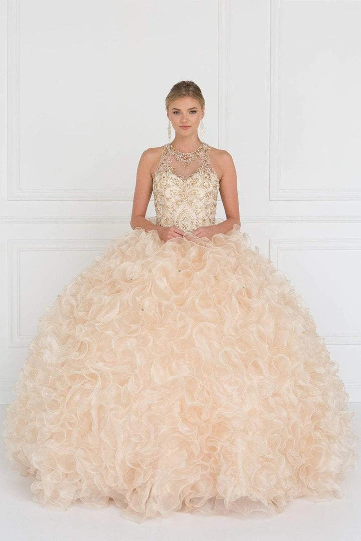 Elizabeth K - GL1554 Bejeweled Organza Ruffled Ballgown 3 Elizabeth K - GL1554 Bejeweled Organza Ruffled Ballgown