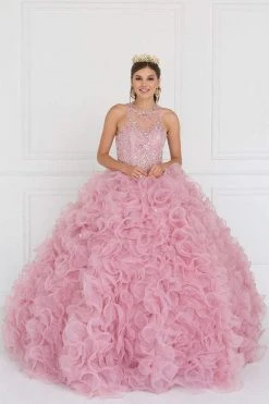 Elizabeth K - GL1554 Bejeweled Organza Ruffled Ballgown 8 Elizabeth K - GL1554 Bejeweled Organza Ruffled Ballgown