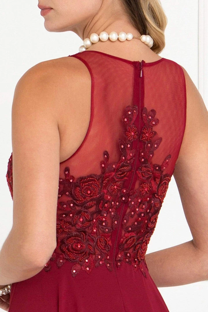 Elizabeth K - GL1570 Embroidered Illusion Halter Chiffon A-line Dress 10 Elizabeth K - GL1570 Embroidered Illusion Halter Chiffon A-line Dress