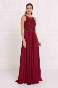 Elizabeth K - GL1570 Embroidered Illusion Halter Chiffon A-line Dress 14 Elizabeth K - GL1570 Embroidered Illusion Halter Chiffon A-line Dress