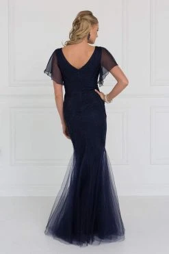 Elizabeth K - GL1576 Butterfly Sleeve Embroidered Foliage Trumpet Gown