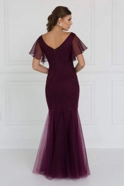 Elizabeth K - GL1576 Butterfly Sleeve Embroidered Foliage Trumpet Gown