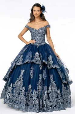 Elizabeth K - GL1819 Glitter Lace Appliqued Off Shoulder Ballgown 10 Elizabeth K - GL1819 Glitter Lace Appliqued Off Shoulder Ballgown