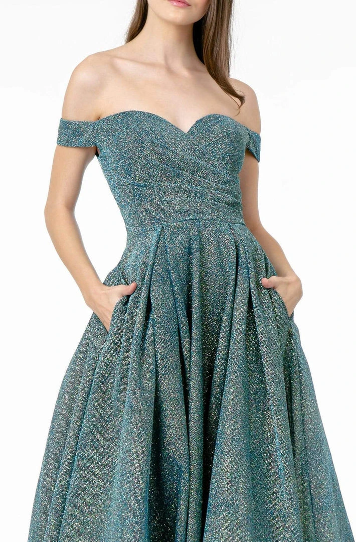 Elizabeth K - GL1827 Glitter Lame Off Shoulder A-Line Gown 5 Elizabeth K - GL1827 Glitter Lame Off Shoulder A-Line Gown
