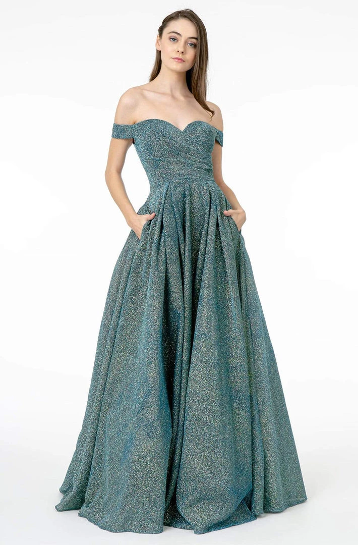 Elizabeth K - GL1827 Glitter Lame Off Shoulder A-Line Gown 3 Elizabeth K - GL1827 Glitter Lame Off Shoulder A-Line Gown