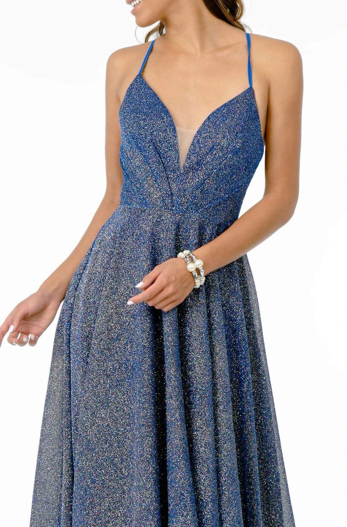 Elizabeth K - GL1828 Plunging Pleat-Ornate Bodice Glitter Lame Gown 9 Elizabeth K - GL1828 Plunging Pleat-Ornate Bodice Glitter Lame Gown