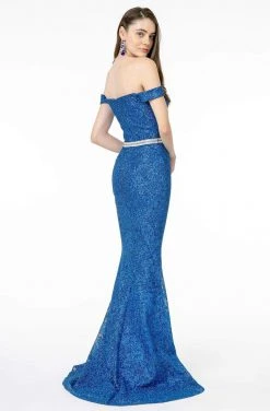 Elizabeth K - GL1829 Off Shoulder Jeweled Waist Glitter Gown 9 Elizabeth K - GL1829 Off Shoulder Jeweled Waist Glitter Gown