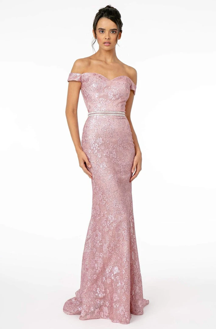 Elizabeth K - GL1829 Off Shoulder Jeweled Waist Glitter Gown 7 Elizabeth K - GL1829 Off Shoulder Jeweled Waist Glitter Gown