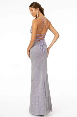 Elizabeth K - GL1831 V-Neck Bodycon Glitter Crepe Long Dress