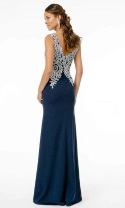Elizabeth K - GL1839 Appliqued Bodice High Slit Long Dress