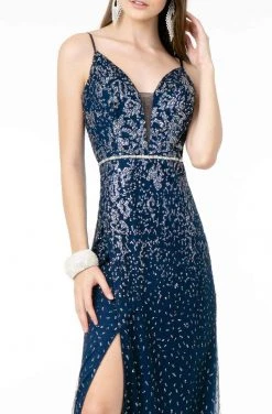 Elizabeth K - GL1844 Illusion Deep V-Neck Glitter Mesh High Slit Gown 20 Elizabeth K - GL1844 Illusion Deep V-Neck Glitter Mesh High Slit Gown