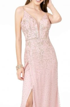 Elizabeth K - GL1844 Illusion Deep V-Neck Glitter Mesh High Slit Gown 24 Elizabeth K - GL1844 Illusion Deep V-Neck Glitter Mesh High Slit Gown