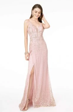 Elizabeth K - GL1844 Illusion Deep V-Neck Glitter Mesh High Slit Gown 22 Elizabeth K - GL1844 Illusion Deep V-Neck Glitter Mesh High Slit Gown