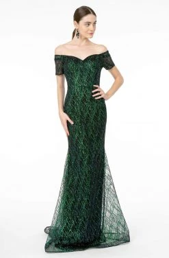 Elizabeth K - GL1846 Short Sleeve Glimmer Long Mermaid Gown