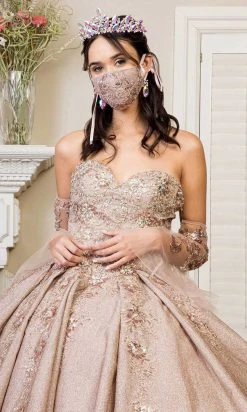 Elizabeth K - GL1912 Embroidered Ballgown With Sheer Bell Sleeves