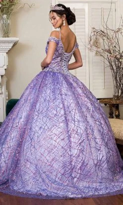 Elizabeth K - GL1928 Jewel Beaded Glitter Print Mesh Ballgown