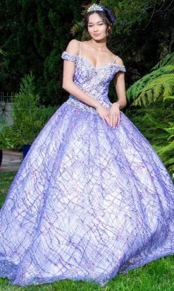 Elizabeth K - GL1928 Jewel Beaded Glitter Print Mesh Ballgown