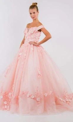 Elizabeth K - GL1958 Floral Applique Off Shoulder Ballgown