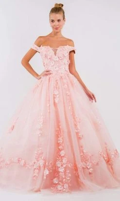 Elizabeth K - GL1958 Floral Applique Off Shoulder Ballgown