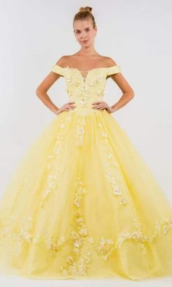 Elizabeth K - GL1958 Floral Applique Off Shoulder Ballgown