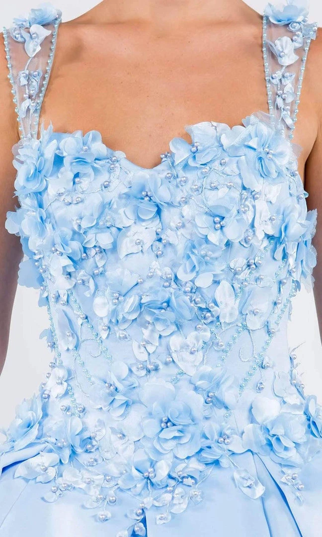 Elizabeth K - GL1961 Floral Accented Satin Ballgown 5 Elizabeth K - GL1961 Floral Accented Satin Ballgown