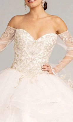 Elizabeth K GL1976 - Long Angel Sleeve Sweetheart Neck Ball Gown